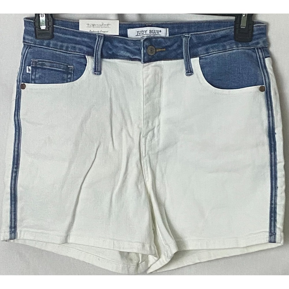 New Judy Blue Shorts White Blue‎ Denim Two Tone Womens  Sz Large